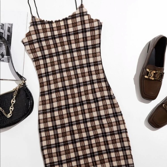 Dresses & Skirts - Lettuce Trim Tartan Bodycon Dress